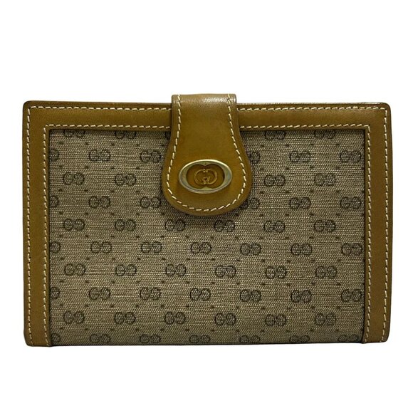 Auth GUCCI Old Gucci/Micro GG - Brown Dark Brown PVC Leather Bifold Wallet - Picture 1 of 9